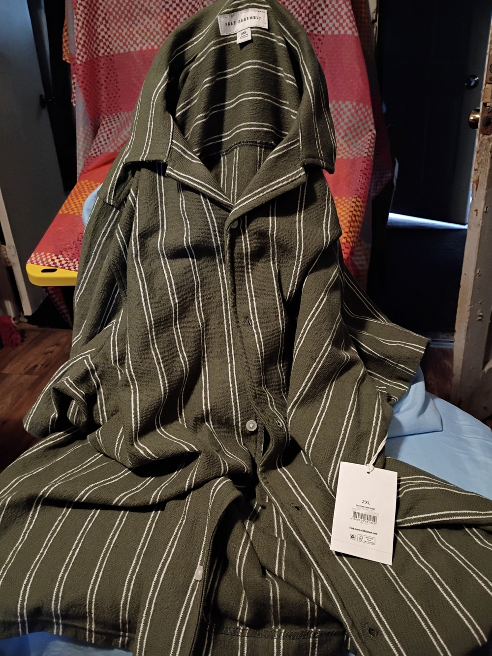 Men's Olive Green Striped Long-Sleeve Dress Shirt - 2XL